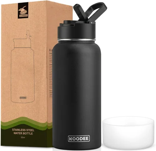 Miniatura 126 de koodee Insulated Water Bottle, 32 oz Stainless Steel Double Wall Vacuum Wide Mouth Sport Bottle with Leakproof Spout Lid (Navy)