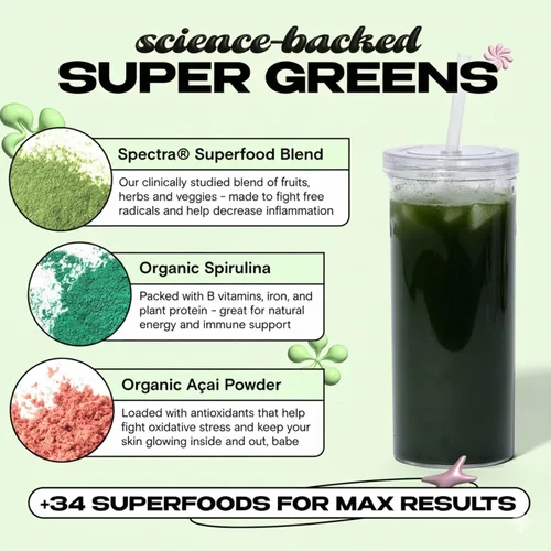 Miniatura 5 de Kiala Nutrition Super Greens en polvo, espirulina, polvo orgánico de superalimentos verdes que apoya la salud intestinal, deshinchazón para mujeres