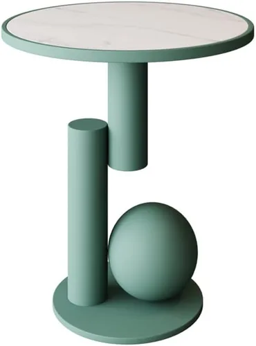 Miniatura 9 de Mesa auxiliar redonda de mármol moderna de 15.7 pulgadas, mesa auxiliar decorativa (dorado)