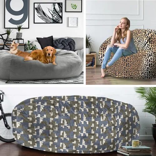 Miniatura 7 de Funda para silla de puf gigante para adultos (sin relleno, solo funda), cómoda funda de terciopelo holandés de 6 pies, funda de sofá mullida