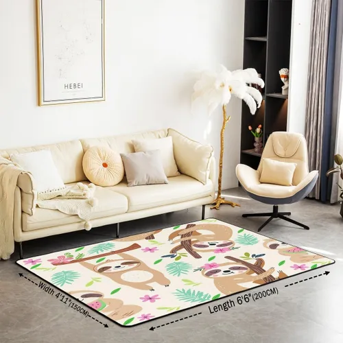Miniatura 3 de jejeloiu Lindos tapetes de perezoso para sala de estar, 4 x 5 pies, diseño de animales kawaii, juego de alfombras decorativas para interiores
