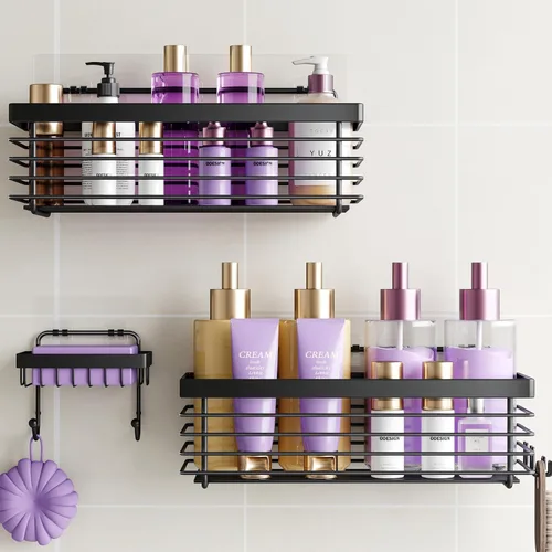 ODesign Organizador de ducha de acero inoxidable SUS304, 3 unidades, sin taladrar, estante de baño, montado en la pared, organizador adhesivo para
