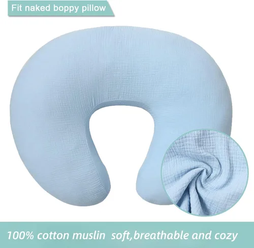 Miniatura 2 de Owlowla Funda de almohada de muselina para lactancia, funda de algodón suave para almohada de lactancia materna para bebé niño y niña (azul bebé)