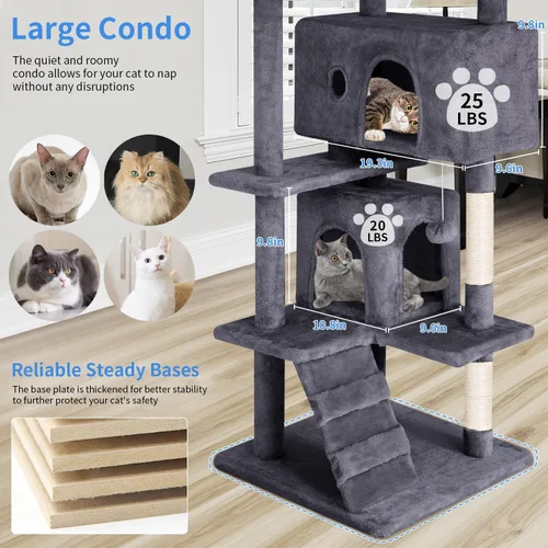 Miniatura 6 de PayLessHere Árbol para Gatos de 54 Pulgadas Torre para Gatos con Poste Rascador para Gatos, Soporte de Condominio para Gatos de Múltiples Niveles
