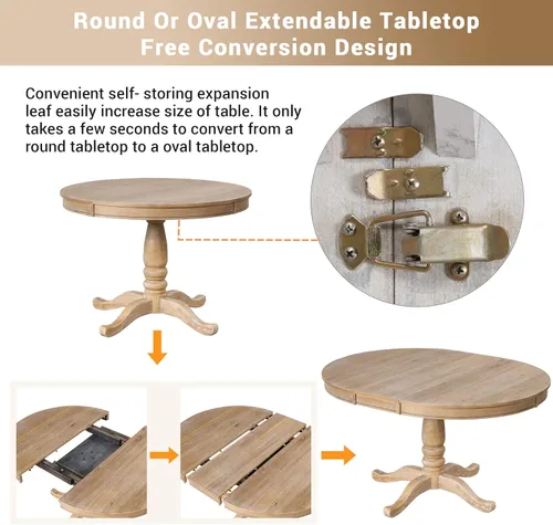 Miniatura 5 de JUSTONE Juego de mesa de comedor redonda de 5 piezas para 4, mesa redonda extensible con 4 sillas modernas con respaldo cruzado, juego de mesa