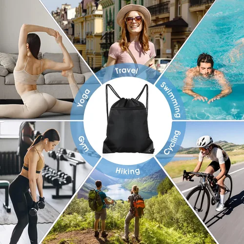 Miniatura 7 de Black Drawstring Backpack Bag Draw String Back Bag for Men Women, Lightweight Cinch Sack Sport Gym Backpack Bags for Beach Travel Yoga Swimming