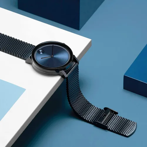 Miniatura 4 de Movado Bold Evolution - Pulsera de malla y caja de acero chapado en iones azul para hombre color azul