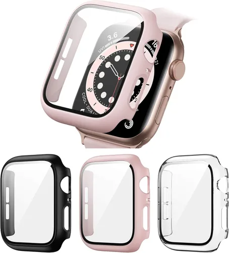 Miniatura 18 de Paquete de 2 fundas rígidas de policarbonato compatibles con Apple Watch, con protector de pantalla de cristal templado sin burbujas para accesorios