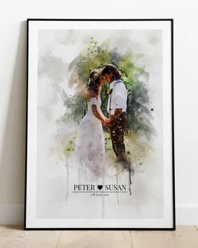 Miniatura 3 de STICKERSFORLIFE Impresión de aniversario personalizada Ideas de regalo de boda personalizadas Retrato de acuarela de la foto