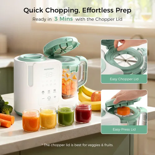 Miniatura 13 de Momcozy AutoMeal Procesador de Alimentos para Bebés – Procesador de Alimentos de Vapor y Mezcla Automática de Un Solo Paso, Taza Grande de 15 oz