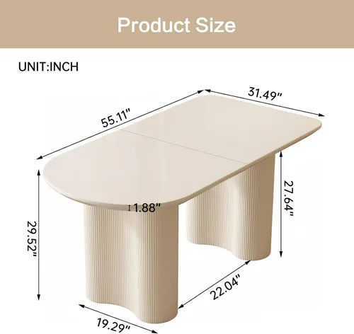 Miniatura 2 de Guyii Mesa de comedor de 55.11 pulgadas, mesa de cocina moderna para 6 personas, mesa de comedor interior para cocina, bar, sala de estar, espacio