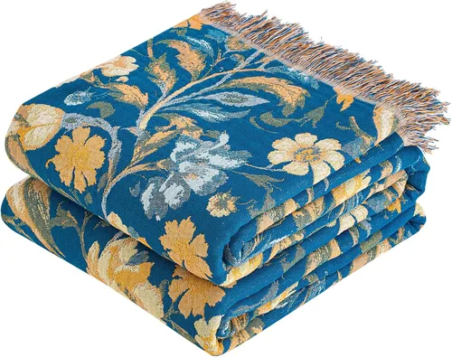 Miniatura 15 de VANJOROY - Manta bohemia de 100% algodón orgánico, transpirable, ultrasuave, decoración rústica, manta decorativa con diseño floral para todas