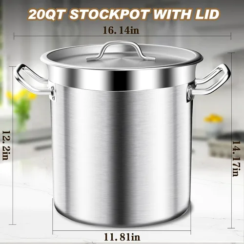 Miniatura 4 de Olla de Caldo de Acero Inoxidable Cepillado de 20 Cuartos con Tapa - Olla de Caldo Grande - Ollas de Caldo de Inducción de Servicio Pesado de Grado