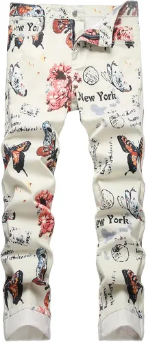 Miniatura 145 de Baylvn - Pantalones de mezclilla entallados y estampados para hombre con corte recto