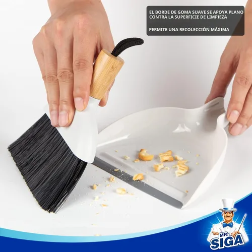 Miniatura 3 de MR.SIGA Juego de mini recogedor y cepillo, cepillo de limpieza portátil y recogedor combinado con mango de bambú, 1 juego Blanco