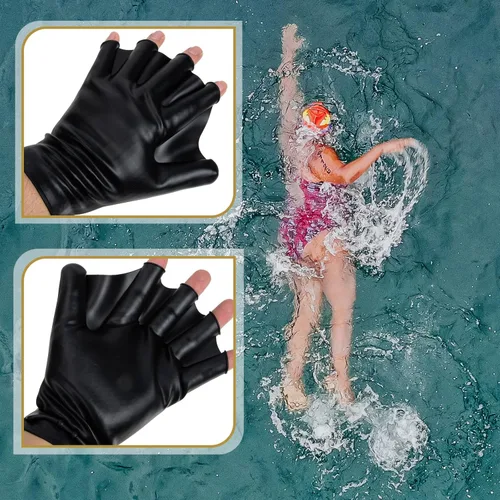 Miniatura 9 de Baluue 2 guantes de natación, guantes de natación acuática, para entrenamiento en agua, palmeados a mano, para hombres, mujeres, adultos, Negro