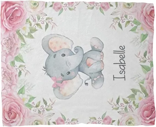 Miniatura 2 de Manta de forro polar súper suave para bebé niña con nombre personalizado y diseño de elefante rosa para cumpleaños de niño y niña, 30 x 40 pulgadas