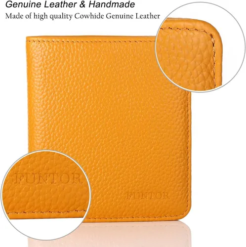 Miniatura 5 de Funtor Cartera de cuero para mujer, pequeña y compacta, con bolsillo doble, bloqueo RFID, para mujer