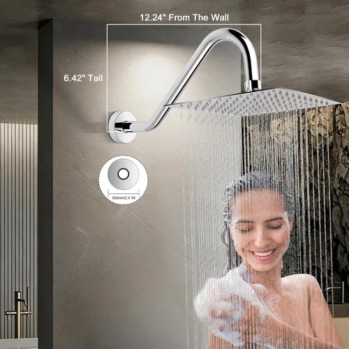 Miniatura 2 de NearMoon Brazo de extensión de ducha en forma de J, extensor de altura de cabezal de ducha de acero inoxidable con brida, diseño de tubo elevador