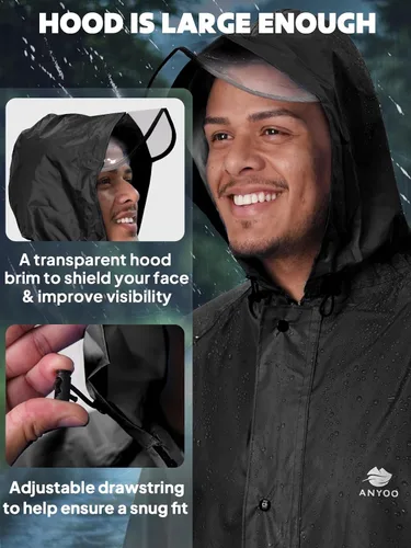 Miniatura 4 de Anyoo Poncho de lluvia con capucha, impermeable, ligero, para hombres, mujeres y adultos, con bolsillo para senderismo, camping, actividades al aire