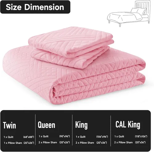 Miniatura 6 de Lavsiry Juego de colcha rosa tamaño queen con patrón a rayas, colcha y cubrecama de microfibra ligera y suave para verano, juego de ropa de cama