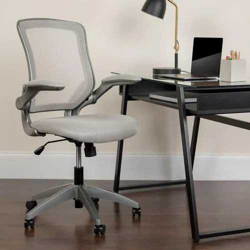 Miniatura 2 de Flash Furniture Kale Silla de oficina ergonómica giratoria de malla gris con marco gris y brazos abatibles