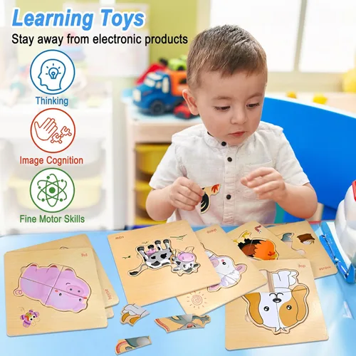 Miniatura 6 de Faburo 8 piezas de rompecabezas de madera para niños pequeños de 1, 2, 3 y 4 años, rompecabezas para niños de 1, 2, 3 y 4 años, juguetes educativos