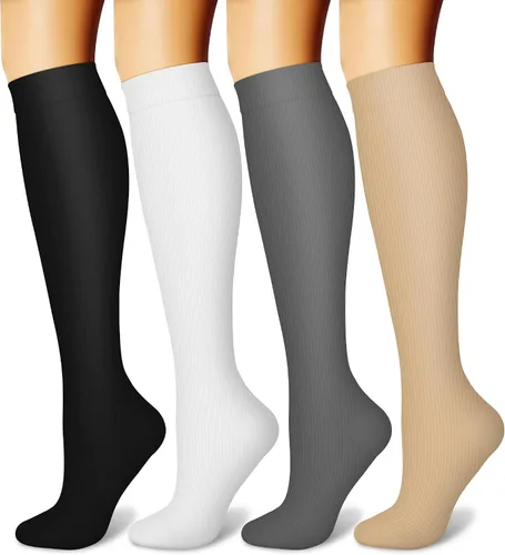 CHARMKING Calcetines de compresión para mujeres y hombres (4 pares) de 15 a 20 mmHg es el mejor apoyo para atletismo, correr, ciclismo