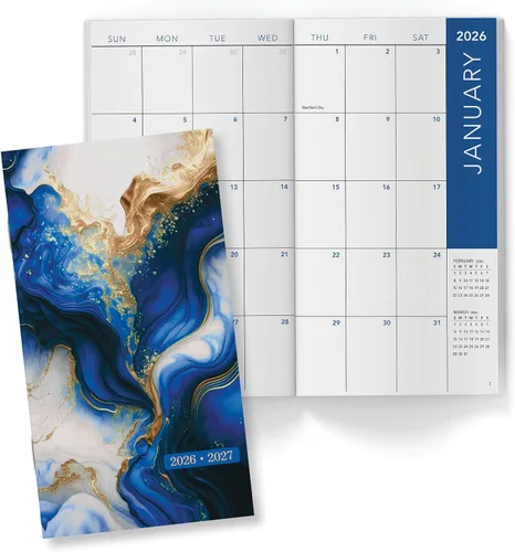 Planificador Mensual de Bolsillo de 2 Años/Calendario de Bolsillo, 8.9 cm x 16.5 cm, 2026-2027: Planificador Semanal/Agenda Semanal/Organizador de