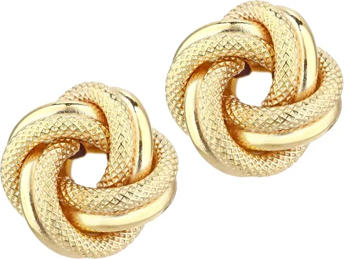 Aretes tipo dormilona de oro de 14 quilates, aretes de tuerca con nudo texturizado de oro amarillo para mujer Elegano, Oro amarillo, No es una