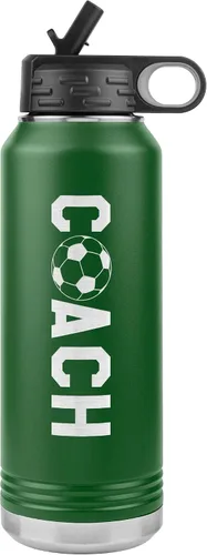 Miniatura 12 de Botella de agua de entrenador de fútbol, 32 onzas, con tapa abatible de acero inoxidable grabada, con pajita, regalo de entrenador de fútbol