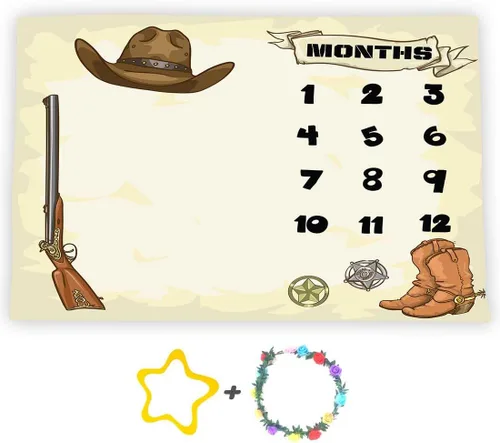 Miniatura 6 de F-FUN SOUL Western Cowboy - Manta mensual de hitos de 48 x 40 pulgadas, manta de bebé, botas de pistola, sombreros, manta de guardería para regalos