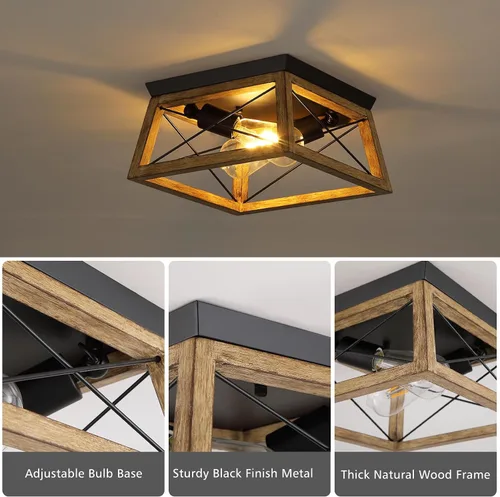 Miniatura 4 de 9MMML Lámpara de techo de madera empotrada – Lámpara de techo de granja de 12 pulgadas para sala de estar, comedor, dormitorio, entrada, cocina