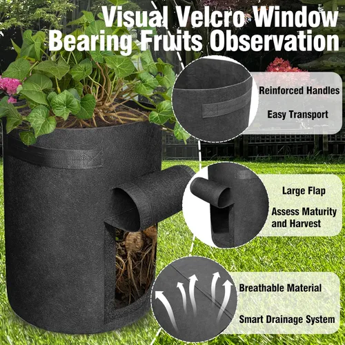 Miniatura 3 de Gardzen Paquete de 6 bolsas de cultivo de verduras sin BPA de 10 galones con solapa de acceso y asas, adecuadas para plantar papas, taro