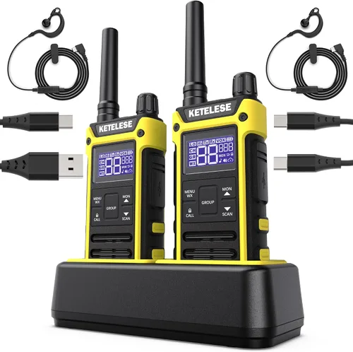 Miniatura 9 de KETELESE T3G Walkie Talkies resistentes para adultos, radio de 2 vías impermeable IP67 de largo alcance, con auricular y micrófono, base de carga