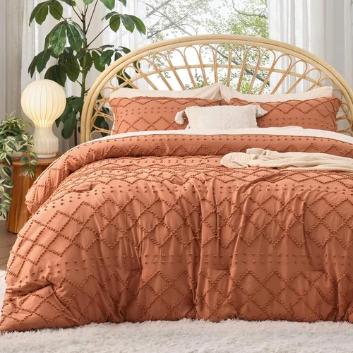 Miniatura 30 de Bedsure Juego de Edredón Tamaño Twin – Edredón beige, ropa de cama Boho con mechones estilo shabby chic para niños, juego de ropa de cama vintage