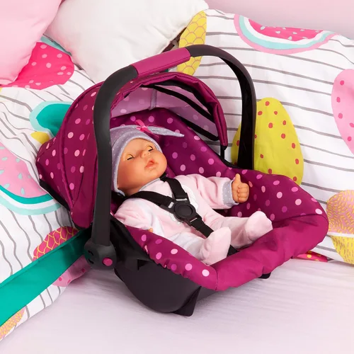 Miniatura 6 de Bayer Design - Asiento de automóvil de lujo con toldo para muñeca bebé, lunares, rosado