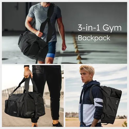 Miniatura 2 de Bolsa de gimnasio para hombre con compartimento para zapatos y bolsillo húmedo, bolsa de lona convertible y mochila de gimnasio, bolsas deportivas
