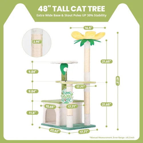 Miniatura 3 de HYABi Torre de árbol de aguacate para gatos de 47.5 pulgadas, lindo condominio de jardín para gatos con plataforma de actividad de varios niveles