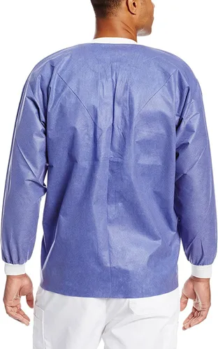 Miniatura 34 de Paquete de 10 chaquetas desechables de laboratorio, chaqueta médica reutilizable hasta la cadera, unisex, con puños de punto y bolsillos