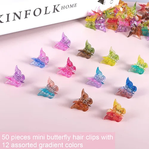 Miniatura 4 de 50 pinzas para el cabello de mariposa, pinzas para el cabello para mujeres y niñas, mini pinzas para el cabello de color gelatina, accesorios