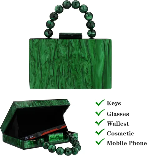 Miniatura 4 de Monederos acrílicos de noche, bolso de mano de mármol para mujer, bolso cruzado con cadena de perlas, formal, boda, fiesta de graduación