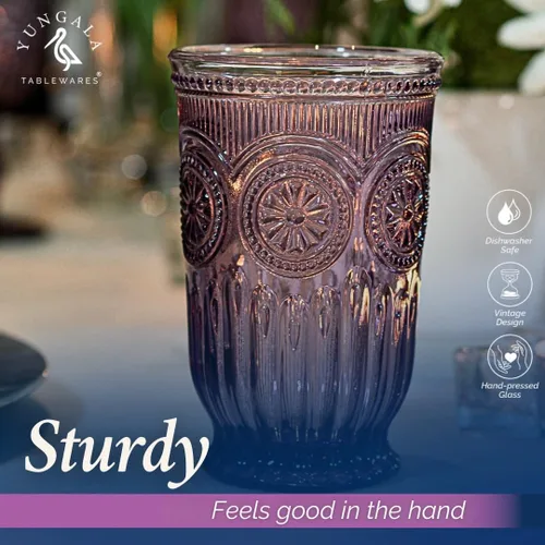 Miniatura 7 de Purple Highball Glasses - Juego de 6 vasos altos con diseño vintage único y un tono púrpura intenso. Cristalería apta para lavavajillas hecha
