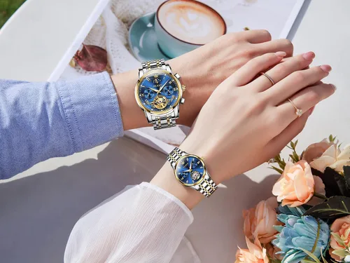 Miniatura 3 de OLEVS Juego de relojes mecánicos automáticos para parejas, reloj a juego para él y para ella, regalos del día de San Valentín