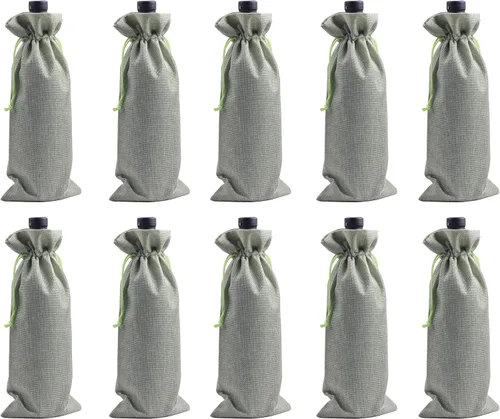 Miniatura 14 de 10 bolsas de vino de arpillera azul marino, 5.9 inx13.8 in/6.0"x14.0'' con cordón y forro para botellas de vino, bolsas de arpillera para botellas