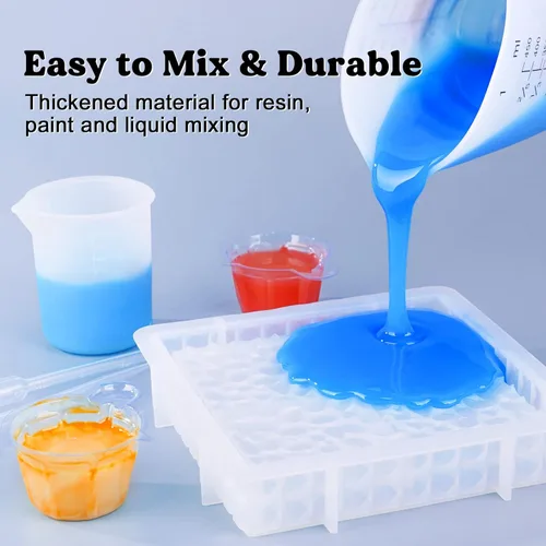 Miniatura 6 de LET'S RESIN Tazas de medición de silicona, 450ml precisas 2 escalas y 100ml tazas de medición duraderas, taza de mezcla de epoxi, varillas