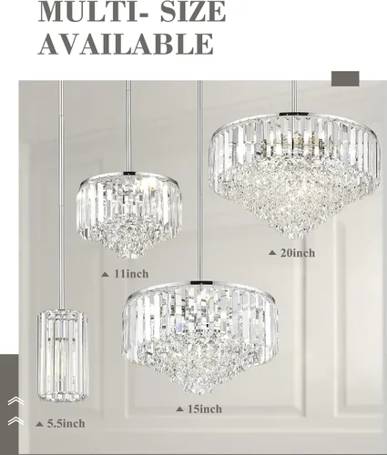 Miniatura 6 de Lámpara colgante de cristal cromado pulido, lámpara colgante moderna, mini lámpara para cocina, comedor, dormitorio, CKPL5510-1P-PC Cromo pulido