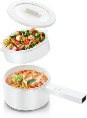 Miniatura 9 de Olla caliente eléctrica, mini olla caliente de 1.5 L, olla portátil antiadherente esmaltada de cerámica, olla eléctrica para carne, huevo, arroz