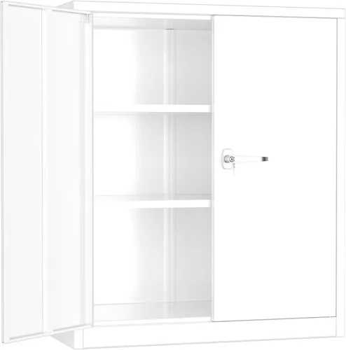 Miniatura 21 de INTERGREAT Gabinete de almacenamiento de acero con cerradura, gabinetes de almacenamiento de metal con cerradura con 2 estantes ajustables, gabinete