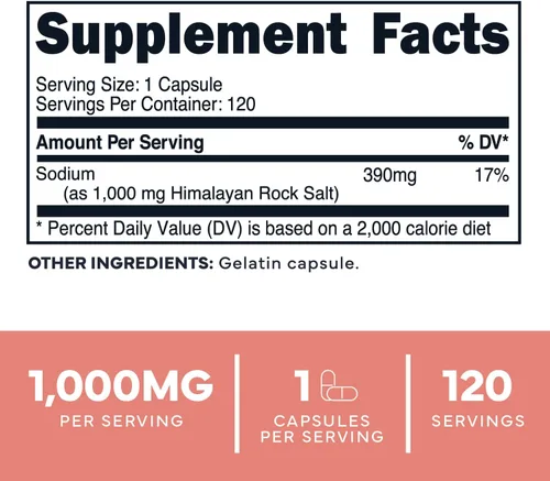 Miniatura 2 de Type Zero Cápsulas de sal de roca del Himalaya (120 cápsulas) (1000 mg por porción)